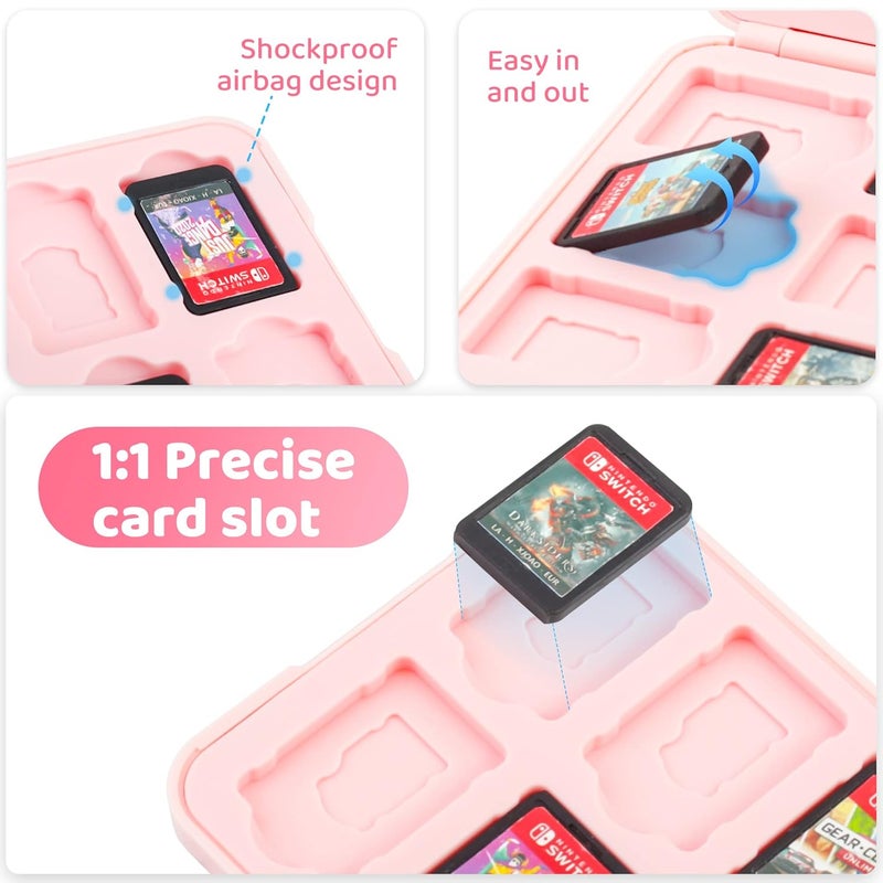 GLDRAM Strawberry Game Case for Nintendo Switch, Pink Game Holder for 12 Switch and 12 Micro SD Cards, Cute Switch Card Storage, Portable Game Accessories Kit for Switch 2/NS/OLED/Lite - Image 2